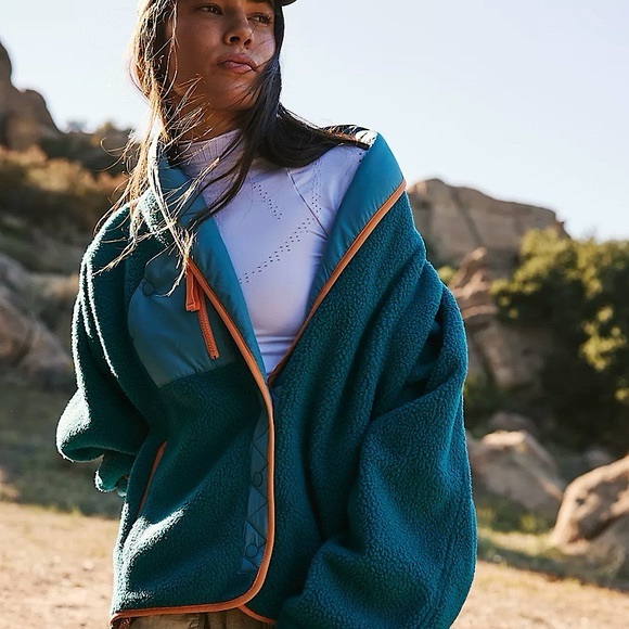 Free People Jackets & Blazers - Free People FP Movement Hit The Slopes Fleece Shawl Jacket Spruced Up M Teal